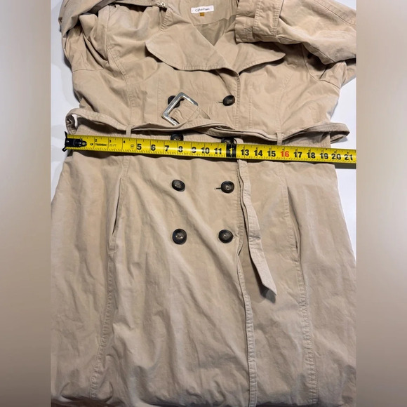 Calvin Klein Trench Coat Womens LRG Khaki Belted Double Breasted Water Resistant - Picture 10 of 11